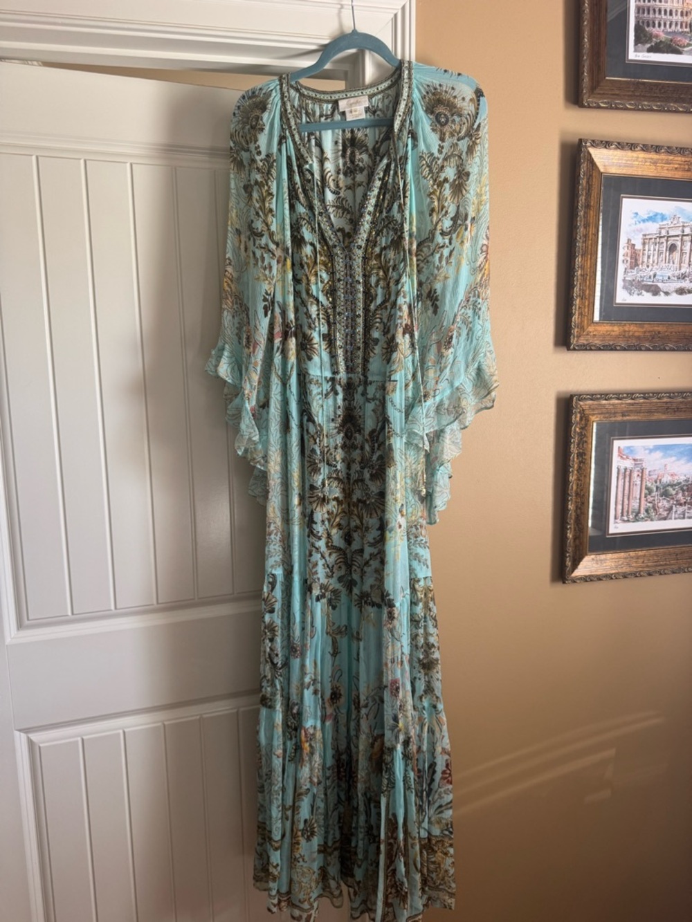 Camilla Aqua Floral Maxi with Metallic Accents